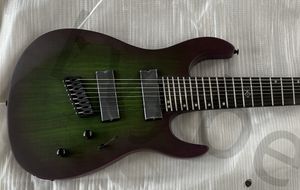 LVYBEST 8 String Electric Gitara z spaltowaną płomieniem górny zielony wentylator wentylatora Prosty Czarne części ustawione w połączonej szyi 5pcs
