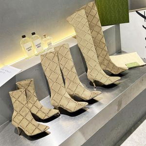 autumn winter Letter Long boots fashion Pointed boot sexy stiletto thin heels Printed Arabic alphabet women designer shoes lady zipper High heeled shoes size 35-42