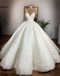 2023 vestidos de bola vintage vestidos de casamento espaguete tiras dubai arábia renda apliques 3d floral mangas de tamanho grande vestidos de festa nupcial robe de casamento comprimento do piso