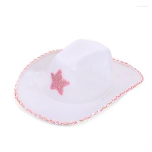 Berets Fashion Cowgirl Hat with Glitter Star for Costume Dress-Up Western Accessory Fedora Party Fell CAP Regultable Rope