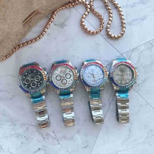 Watch Mens Sugar Bean Color Diamond Six Needle Multifunctional Timing Package Mail