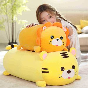 90Cm Beautiful Sleeping Cartoon Pillows Kawaii Plush Tiger Lion Toys Cuddly Pop Bed Room Decor Kids Girls Beautiful Gift J220729