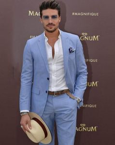 Fashionable Sky Blue Groom Tuxedos Men Wedding Dress Notch Lapel Men Blazer Prom Dinner/Darty Suit