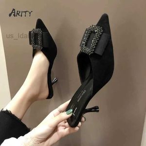 Sandals Autumn 2022 Baotou Half Slipper Clogs Shoes Women Stiletto High Heels Korean All-match Pumps Square Rhinestone Mules Shoes L221107