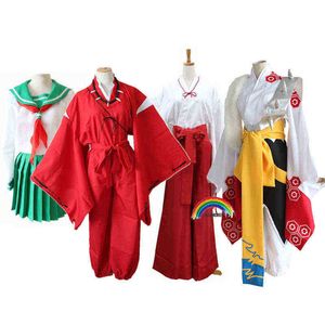 2021 Anime Inuyasha Trajes Cosplay Kimono Japonês Vermelho Higurashi Kagome Kikyo Sesshoumaru Para Festa De Halloween Perucas Grátis Wigcap J220720