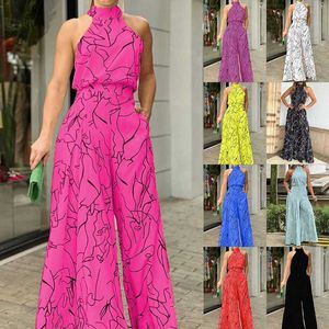 2023 Spring Summer Women's Jumpsuits Elegant Waist Tie Sleeveless Neck Hanging Casual Fashion Jumpsuit Bodysuit Pants Woman