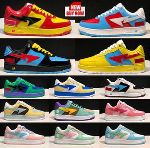 Nigo Casual Shoes Bathing Apes Low Comics yellow red blue black green patent leather royal Bordeaux grey Brown Mint Teal Suede Orange Pink men women Designer sneakers