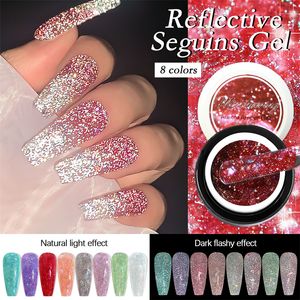 Reflekterande glittergel nagellack vinterfärg glittrande paljetter blöt ut uv led lack nagelkonst dekoration