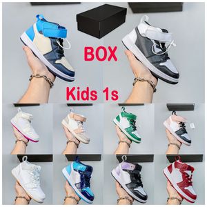 Designer 1 Kid Basketball Shoes 1s Sp￤dbarn Sm￥barn Childrens Pine Green Game Royal Scotts Obsidian Chicago Bredtr￤nare Sneakers Sport Outdoor Tie-Dye Storlek 22-37
