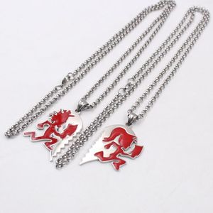 Colares pendentes Um par de jóias de design rocha vermelha aço inoxidável ICP Crazy Clown Heart Hatchet Man Women Colar Chain Rolo