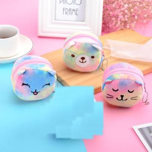 Cute Cartoon Plush Backpacks Coin Purse Cat Fur Circle Wallet Girl Clutch Embroidered Bag Key Earphone Organizer Bags Kids Gift