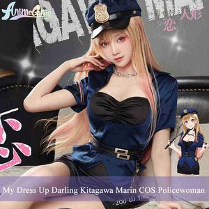 أنيمي بلدي Dressup حبيبي Kitagawa Marin Cosplay ضابط الشرطة زي الرسوم الأنيمي مثير النساء الهالوين كرنفال مع شعر مستعار J220720