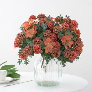 Flores decorativas simulación de productos retro hidrangea flor de seda planta verde artificial pografía de boda decoración del hogar