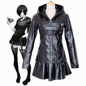 Anime Tokyo Ghoul Touka Kirishima Cosplay Kostüm Tam Set Üniforma PU Siyah Deri Siyah Elbise Hoodie Kadınlar Cadılar Bayramı Dövüş Elbisesi J220720