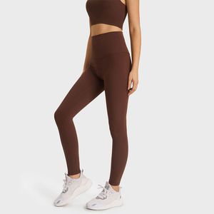 L-2082 Einfarbige Yogahose, superhohe Hose, gebürstet für eine warme Leggings mit Taschen, butterweiche Lauf-Tight-Jogginghose, Damenhose mit T-Linie