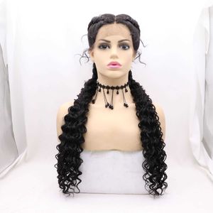 Hair Lace Wigs Two Strand Fried Dough Twist Hand Woven 360 Lace Chemical Fiber Women's Long Curly Braid Wig