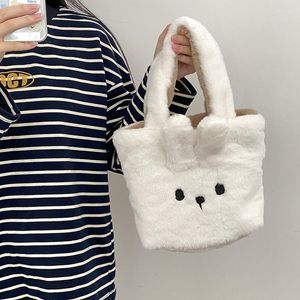 イブニングバッグhylhexyr 2022ソフト豪華なハンドバッグ女性のかわいいベア刺繍少女トート両面使用模倣ラムヘアバッグ