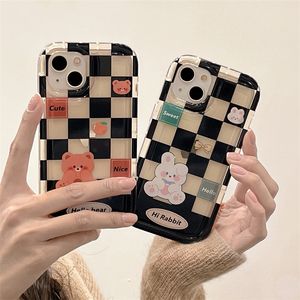 Clear Korea Design Cute Rabbit Case na iPhone 14 Pro Max 13 12 11 x xs Max xr 8 7 plus mobilny pudding tylna okładka kawaii case celphone miękka skóra czarna dziewczęca 300pcs