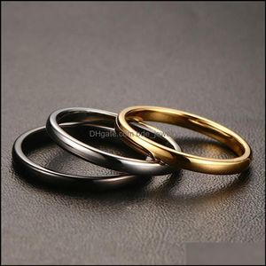 Bandringe Ganze 100 teile / los Edelstahl Ringe Breite 2mm Fingerring Ehering Schmuck Für Männer Frauen Sier Gold Schwarz Mode B Dhyg8