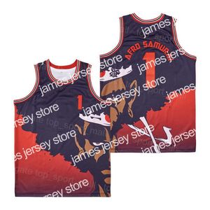 College Basketball Use Men Movie TV 1 Afro Samurai Basketball Jersey Hiphop costure -se Team Color Red Black Hip Hop Breathable For Sport Fãs Pure Cotton Hiphop