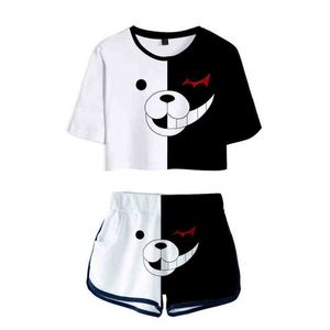 Anime Danganronpa Merch Monokuma Cosplay Costume Tshirt Shorts 3D Two Piece Sets Women Sexy Crop Tops Streetwear Funny Tracksuit J220720