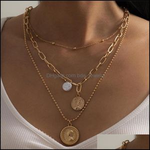 Kedjor Classic Simple Barock Portrait Relief Halsband av kvinnliga smycken Specialformad imitation Pearl Round Bead Chain Clavicle CH Dhmyl