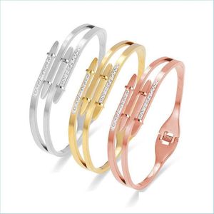 Bangle Bangle Top Selling Fashion Crystal Hollow Spring Open Armband Womens Love Gift Stainless Steel Jewelry Wholesale Bangle Drop Dhysj