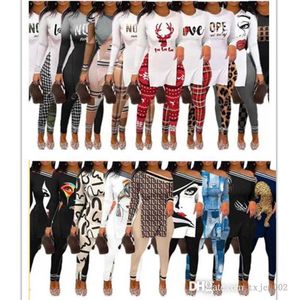 2022 Fall Winter Women Tracksuits Sexig delad Anpassa Printed T Shirt Tops Pants Outfits 2 Piece Leggings Suit Matching Set