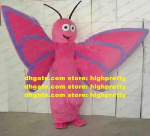 Ganska rosa fjäril Mascot Costume Mascotte Insect Moth Scalewing vuxen med svarta långa tentakler Happy Face No.779 Gratis fartyg