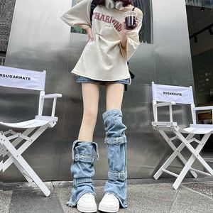 Skarpety wyroby pończosznicze Harajuku damskie ocieplacze na nogi skarpetki Punk Rock Denim regulowane skarpety do kolan japońska moda Streetwear osłona na nogę T221116
