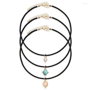 Choker 3pcs Set Steampunk Black Velvet Alloy Cute Bule Stone Pendants Necklaces Women Collier Boho Jewelry Bijoux