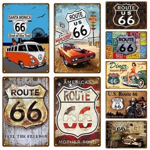 Route 66 Auto Metal Painting Decorative House DECORATIVE Segni di metallo poster a piastre sul segno di stagno a parete Decorazione della camera da poster vintage decorazione per camera d'arte 20cmx30cm woo