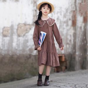 Sukienki dla dziewcząt 6 do 16 lat Dzieci i nastolatki 2023 Sukienka jesienna Śliczna kołnierz lalki Dzieci Ubranie retro bawełna nr 7130