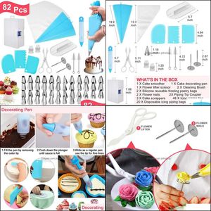 Cake Tools 82 Pcs Icing Pi Tips Set With Storage Box Cake Decorating Supplies Kit Nozzles Pastry Bags Smoother 201023 Drop Delivery Dhzfn