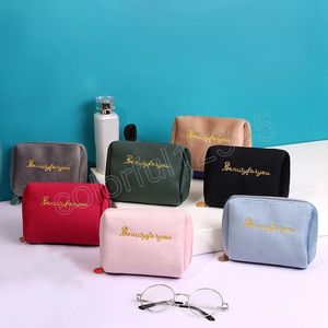 Samt Frauen Zipper Kosmetik Tasche Reise Große Make-Up Tasche Einfarbig Lippenstift Lagerung Taschen Weibliche Make-Up Veranstalter Beutel