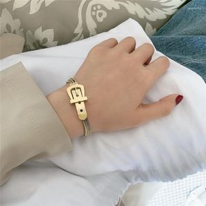 Link Bracelets Unique Belt Buckle Charm Bracelet Stainless Steel High Quality No Fade Linked Chain Women Individuality Jewelry Gift