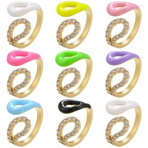 Cluster Rings Y2K Color Enamel Open Ring With Crystal Stone Chic Copper Gold Plated Finger For Couple Girls Friend Fine Jewelry Gifts