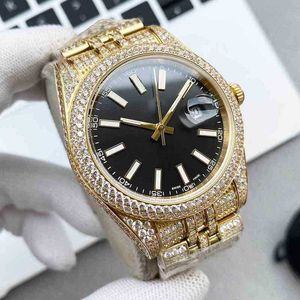 MENS Titta på Automatiska mekaniska klockor Sapphire 41mm Rem Diamond Stacked Steel Women Wristwatch Montre Luxe Full Diamond High Quality