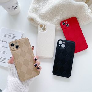 Lattice INS Milk Tea Fresh Style Cases Leather Designers For iPhone 14 Pro Max Plus iPhone14 13 12 11 Phone Shockproof Camera Lens Protective Cover