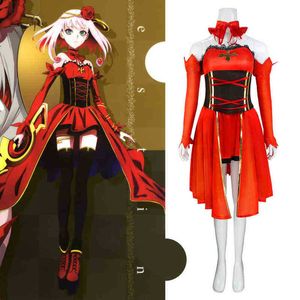 Anime Tact On Destiny Cosplay Kostüm für Frauen Erwachsene Outfits trägerloses rotes Kleid Manschetten Kragen Zubehör Halloween J220720