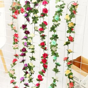 Flores decorativas 2,5m Rose Garland artificial de rosa para casamentos decoração da sala de casa Spring Autumn Garden Arch Diy Seda Fake Plant Vine