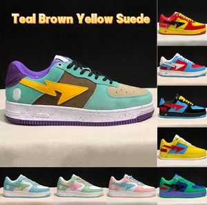 새로운 캐주얼 신발 Nigo Bathing Apes Sta Low Sneaker Comics Yellow Red Blue Black Green Bordeaux Grey Brown Mint Teal Orange Suede Orange Pink Men 여성 디자이너 운동화