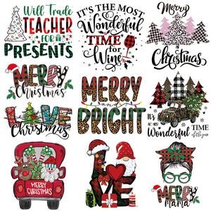 Uppfattningar stora julvärmeöverföring klistermärken järn på söta tecknade Xmas bokstäver lappar dekaler applikationer för t -shirt kudde diy dekorationer