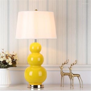 Table Lamps ORY Ceramic Lamp Luxury Yellow Gourd Desk Light LED Fabric Bedside Decorative For Home Foyer Dining Room Bed Office