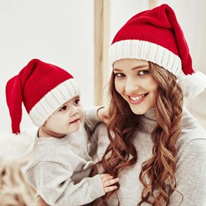 Berets Knitted Christmas Hat Cute Pompom Adult Child Soft Beanie Santa Cap Year Party Kids Gift Decoration Warm Parent-child