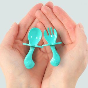Dinnerware Sets 2pcs Infant Fork And Spoon Tableware Set Feeding Kid Utensils Toddler Anti-Choke Self Accessories