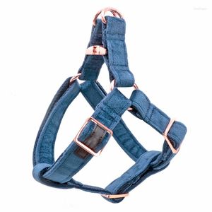 Dog Collars Dark Blue Velvet Harness Basic Leash Adjustable Buckle Cotton Fabric For Or Cat