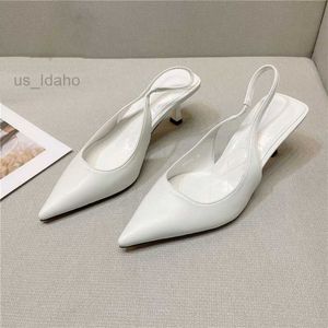 Sandals Korea Women Pointed Toe Stiletto Heel Sandals Women's Back Empty Shallow Single Shoes 2022 New Summer Girls Mid-heel White Pumps L221107