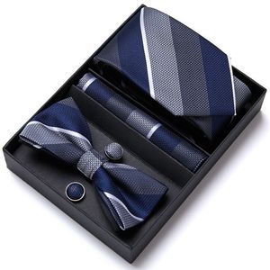 Neck Tie Set Formal Dress Tuxedo NeckTie Handkerchief Men's Bow Tie Set Silk Striped Party Groom Wedding Butterfly Bowtie In Box 221105