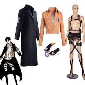 Hot New Shingeki No Kyojin Levi Rival Coat Adult Cosplay Costume Attack On Titan Black Shawl Belt Suit Leather shorts J220720
